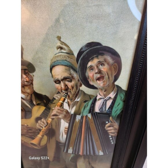 Vintage Framed Print Of Musicians Playing Instruments With Black Wooden Beaded F - Picture 5 of 12